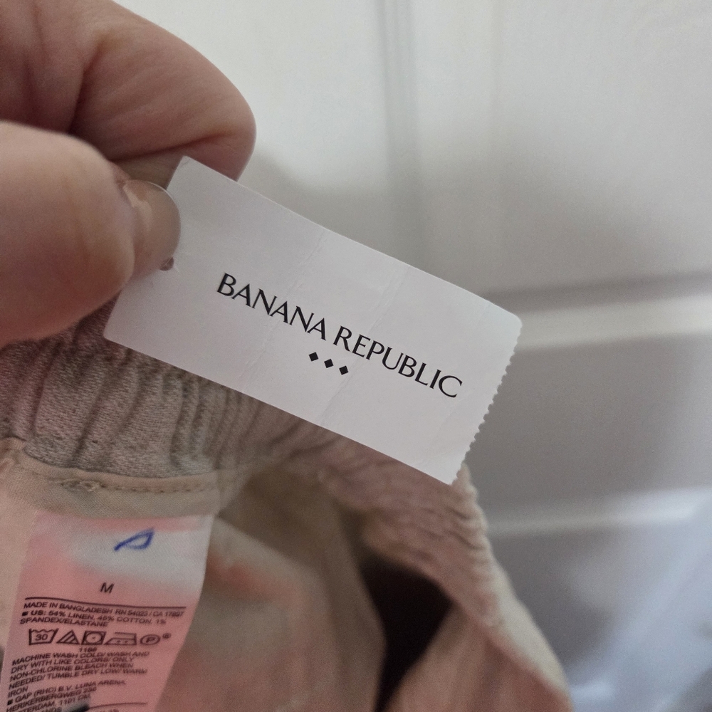 Banana Republic Linen Blend Pants, Beige Wide-Leg Pull-On Crop Pant Size Medium - Picture 13 of 15